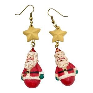Santa Claus & Star Christmas Holiday Resin Earrings